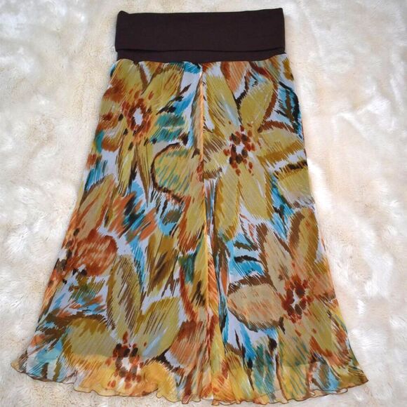 Sunny Leigh Silk Floral Maxi Skirt Size M Boho Gypsy Stretchy Long Flowy - Picture 6 of 7